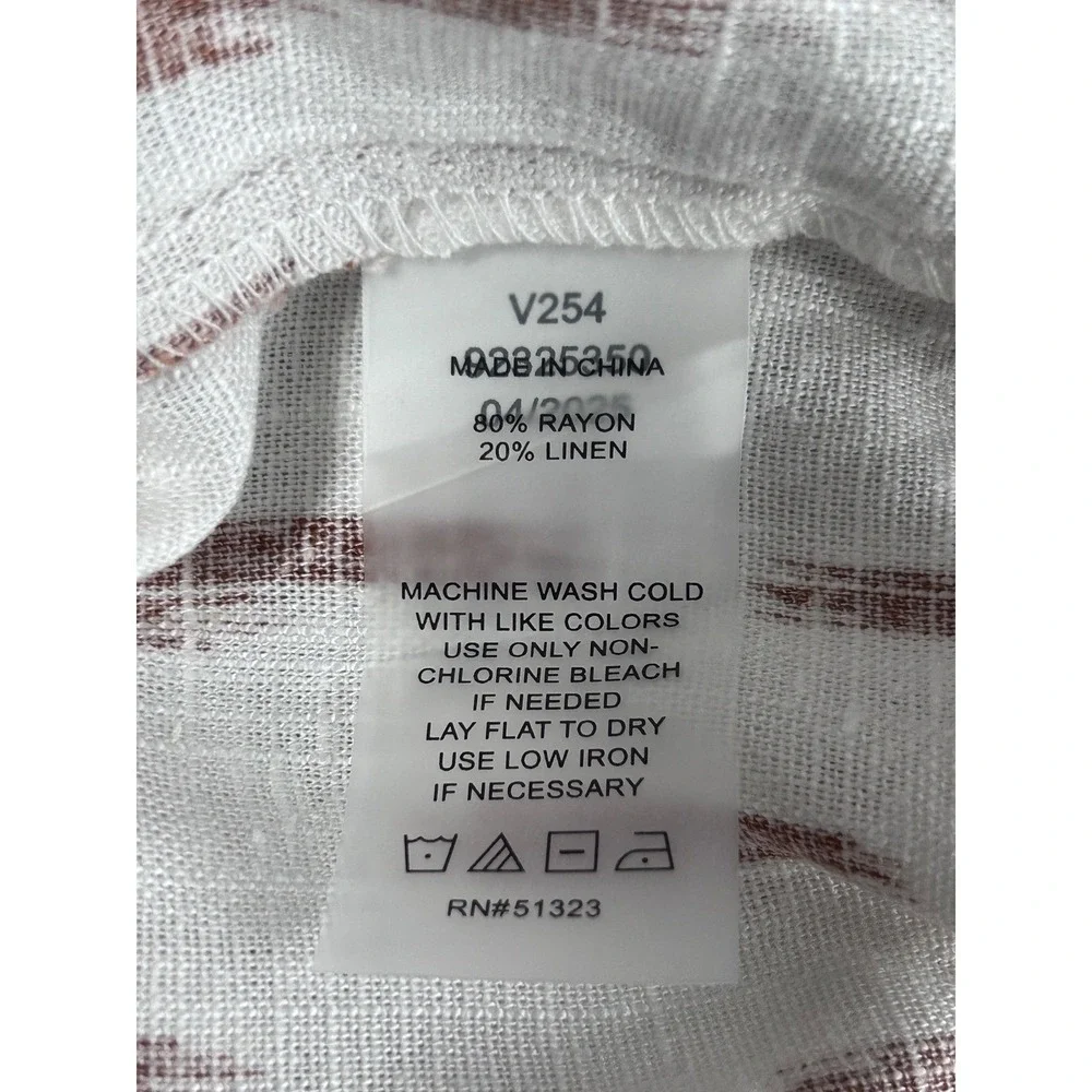 NEW‎ Vince Camuto 3X White Brown Ikat Linen Blend Wide Leg Crop Drawstring Pants